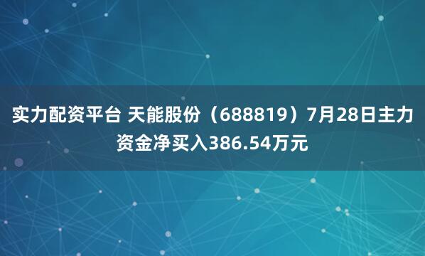 实力配资平台 天能股份（688819）7月28日主力资金净买入386.54万元